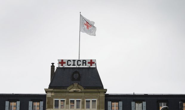 A flag floats at the top of the International Committee of the Red Cross (ICRC) headquarters  in Ge...