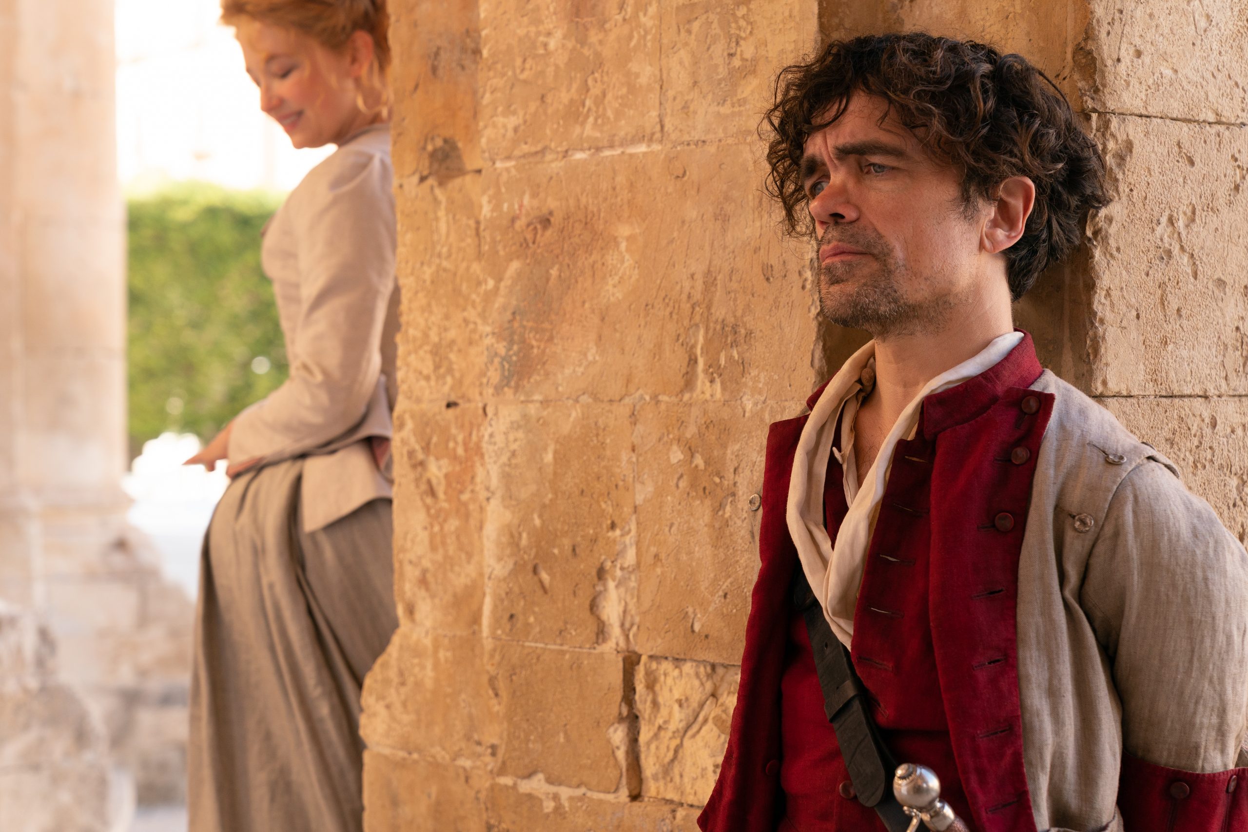 Haley Bennett stars as Roxanne and Peter Dinklage as Cyrano 
Photo credit: Peter Mountain © 2021 M...