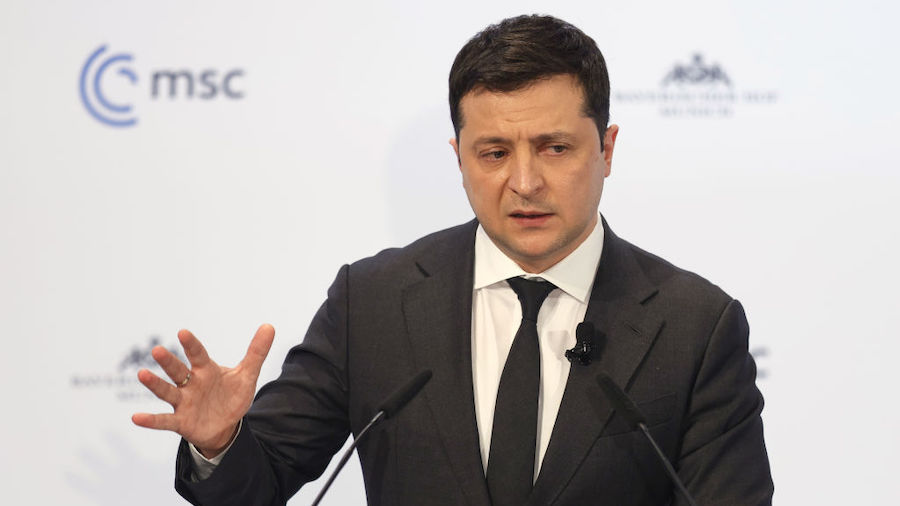 FILE Ukrainian President Volodymyr Zelenskyy delivers a statement during the 58th Munich Security C...