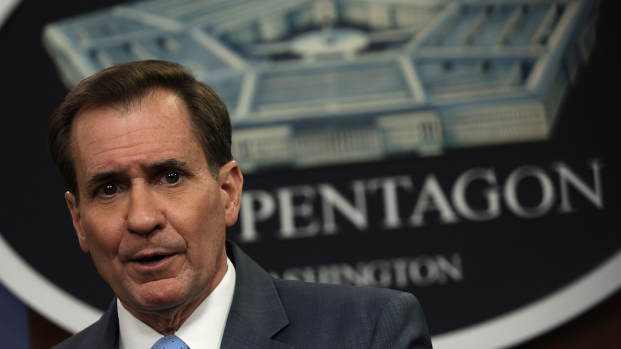 Pentagon Press Secretary John Kirby conducts a news briefing at the Pentagon February 1, 2022 in Ar...