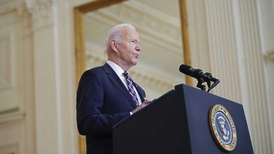President Joe Biden speaks on developments in Ukraine and Russia, and announces sanctions against R...