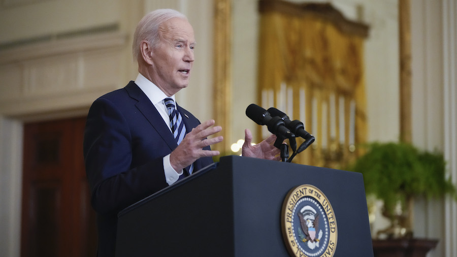 President Joe Biden delivers remarks about Russia's “unprovoked and unjustified" military invasio...