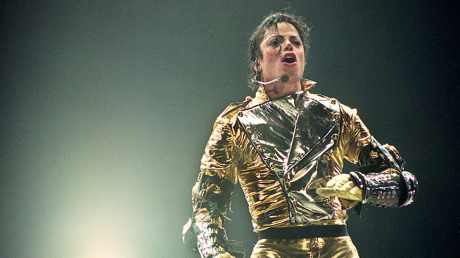 Michael Jackson performs on stage during is "HIStory" world tour concert at Ericsson Stadium Novemb...