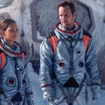 Halle Berry (“Jocinda Fowler,” left) and Patrick Wilson (“Brian Harper,” right) as stranded astronauts in the sci-fi epic MOONFALL.
