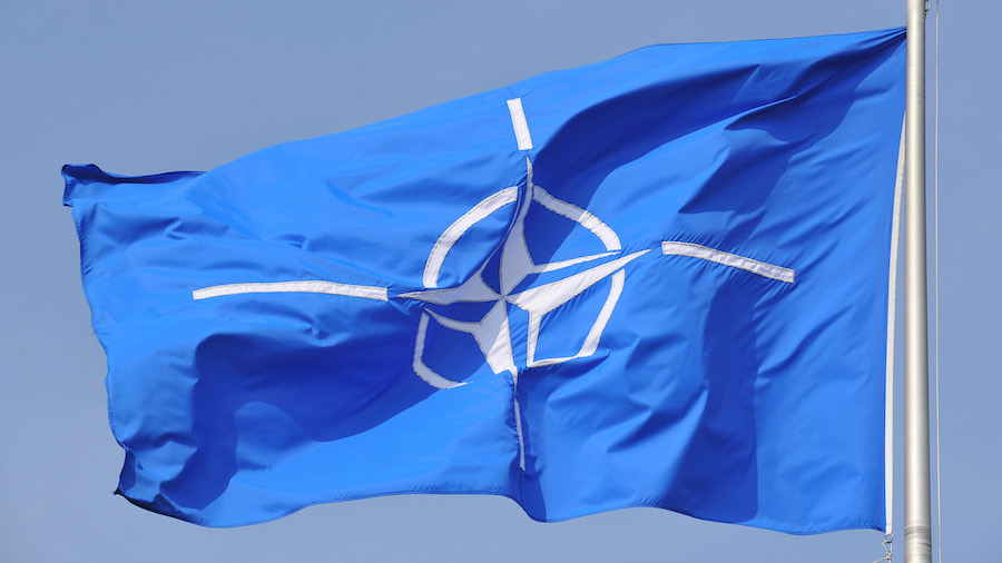 NATO flag flying at NATO Headquarters Brussels. For the first time ever, the NATO Response Force ha...