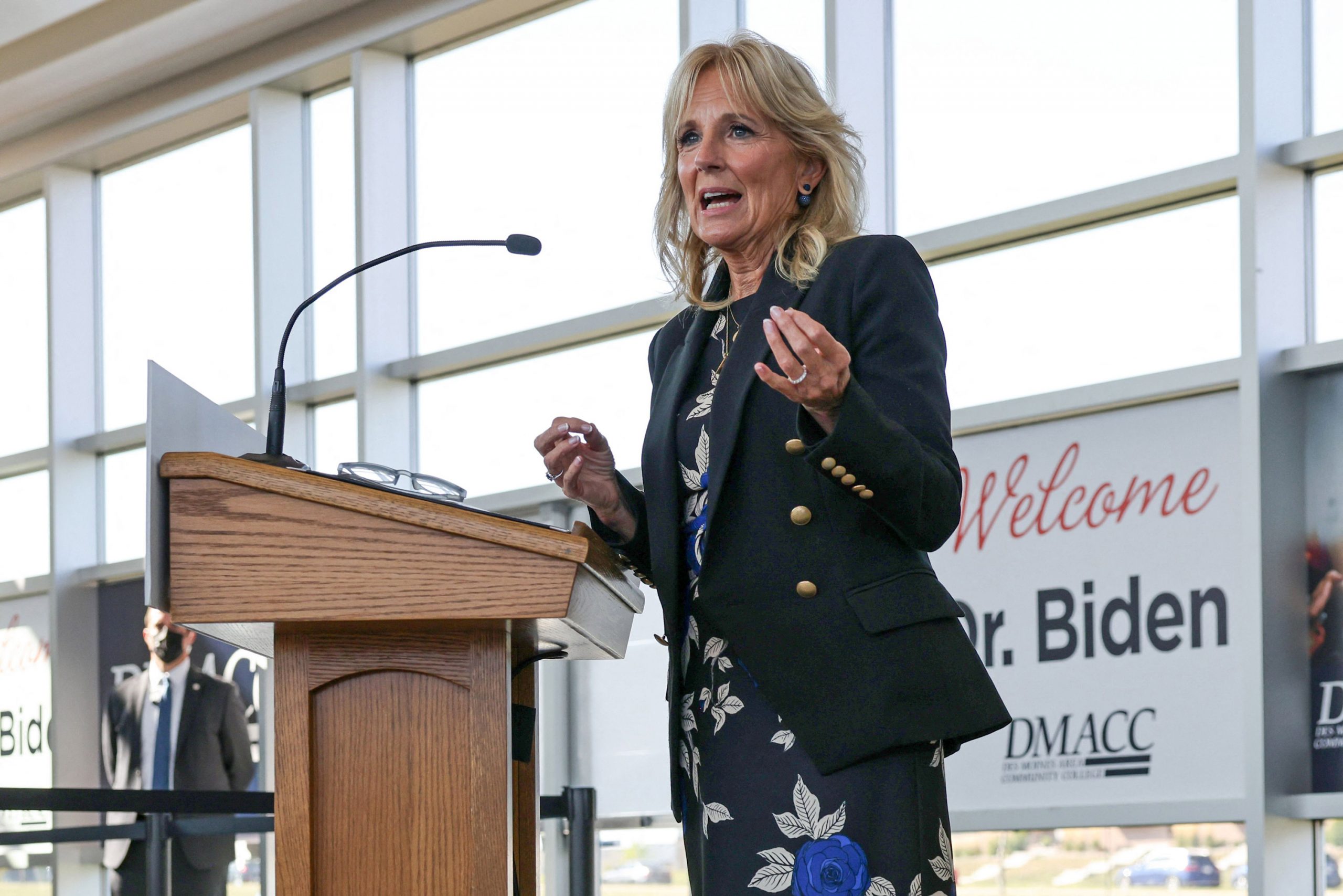 FILE: US First Lady Jill Biden delivers remarks at Des Moines Area Community College, Ankeny Campus...
