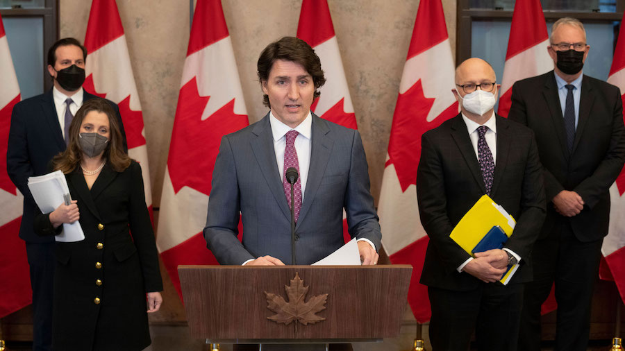 Canadian Prime Minister Justin Trudeau announced the Emergencies Act will be invoked to deal with p...