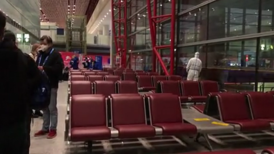 KSL's Alex Cabrero arrived at an empty Beijing airport to cover the Olympics. (KSL TV)...