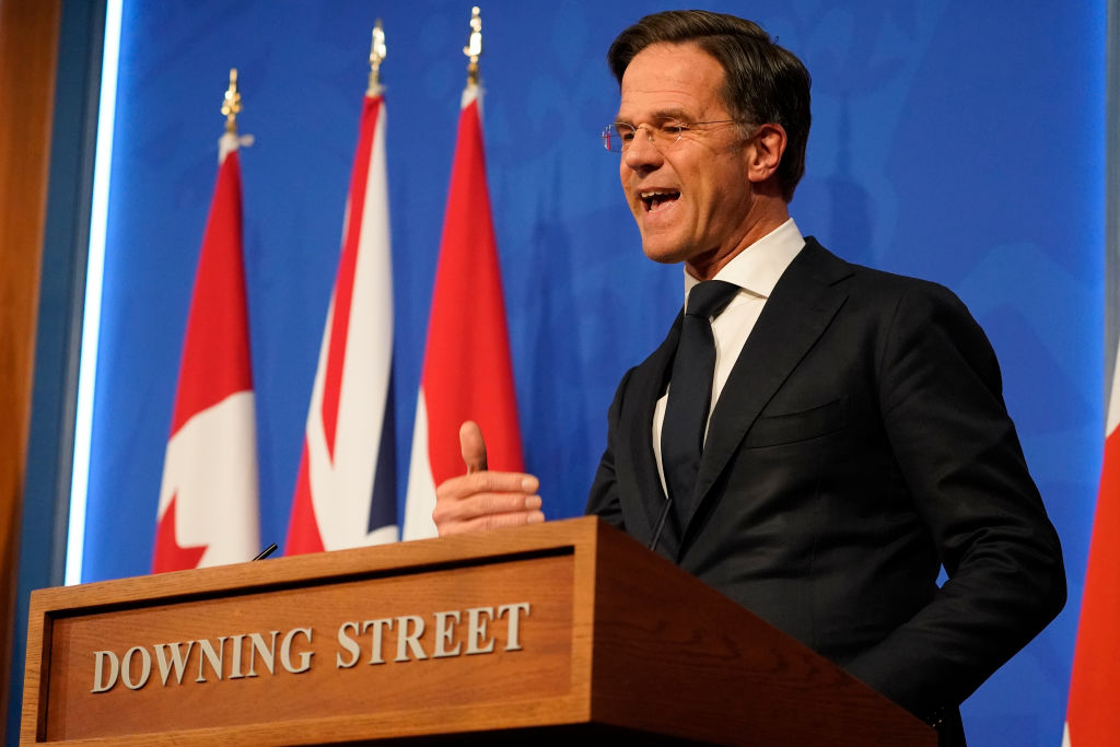 LONDON, ENGLAND - MARCH 07: Netherlands Prime Minister Mark Rutte speaks as he attends a joint pres...