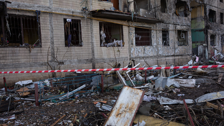 A view to a shelled residential house and the personal belongings of the dwellers on March 14, 2022...
