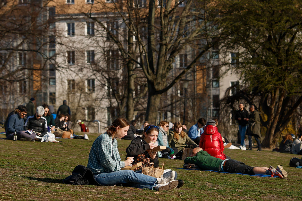 BERLIN, GERMANY - MARCH 20: People enjoy the good weather in a Park on March 20, 2022 in Berlin, Ge...