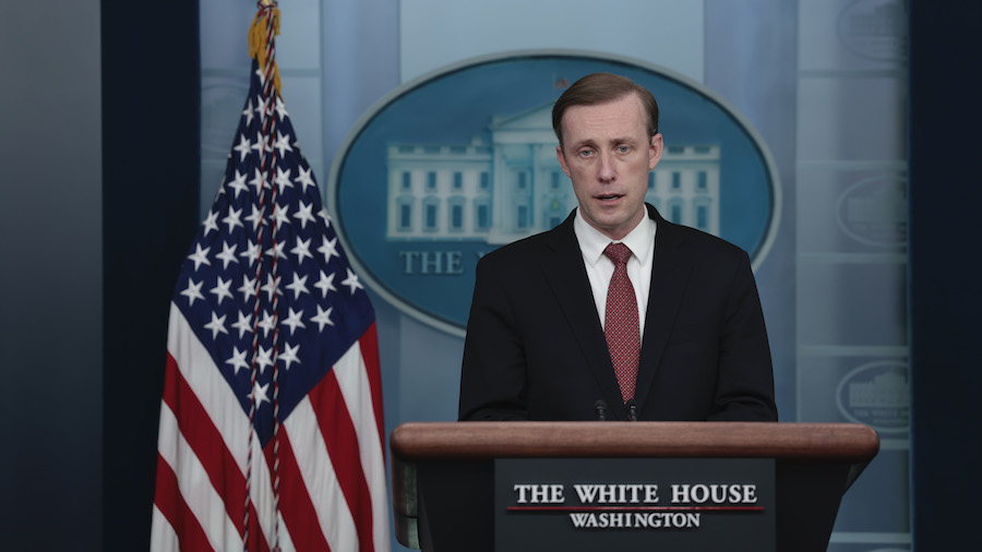 National Security Advisor Jake Sullivan speaks during the daily White House press briefing on Febru...