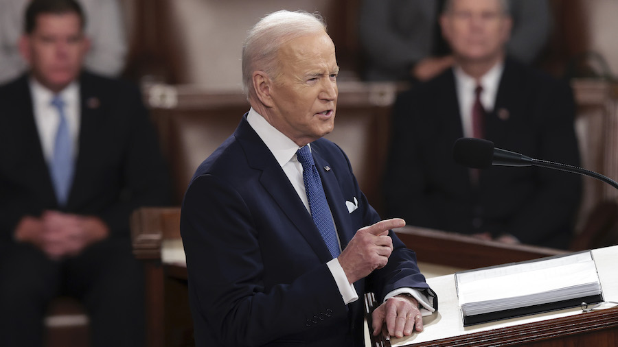 President Joe Biden delivers the State of the Union address during a joint session of Congress in t...