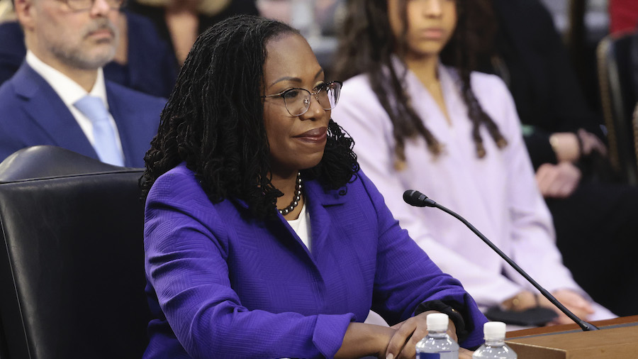 U.S. Supreme Court nominee Judge Ketanji Brown Jackson listens to opening remarks during her confir...