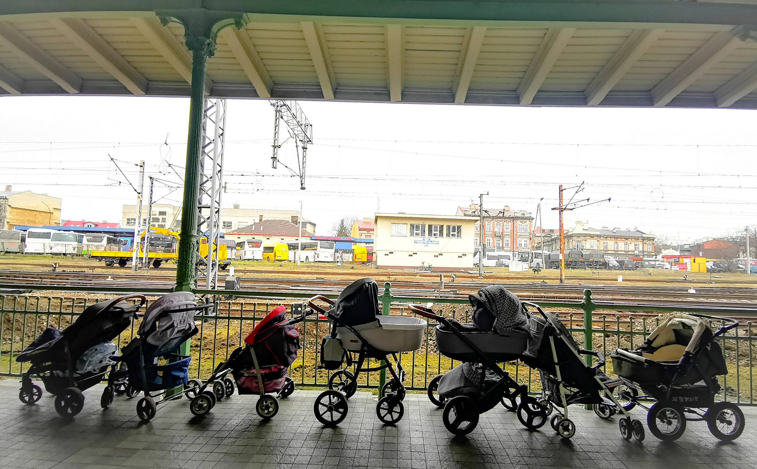 Strollers for refugees and their babies fleeing the conflict from neighbouring Ukraine are left at ...