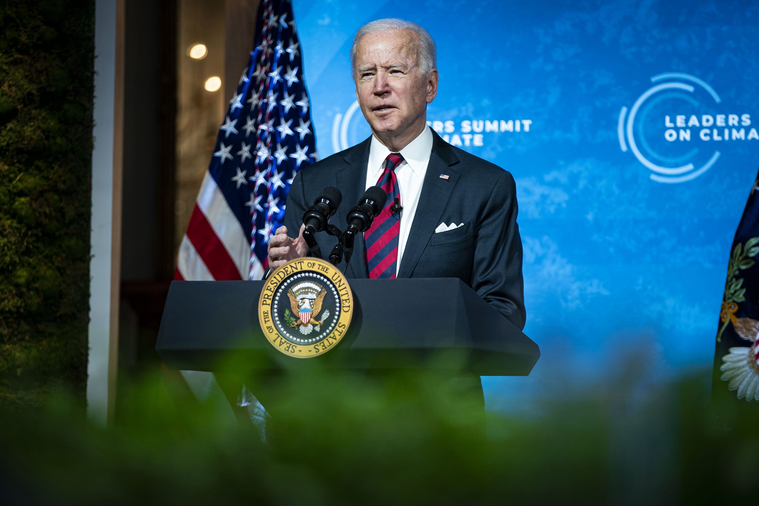 WASHINGTON, DC - APRIL 22: U.S. President Joe Biden delivers remarks during a virtual Leaders Summi...
