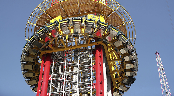 FILE - The Orlando Free Fall drop tower in ICON Park in Orlando is pictured on Monday, March 28, 20...