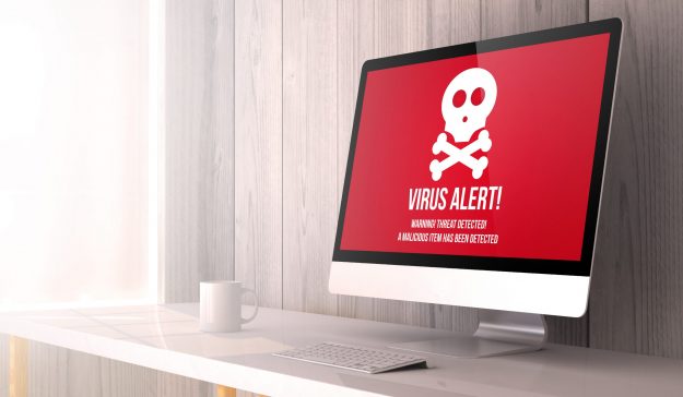 computer screen showing virus alert