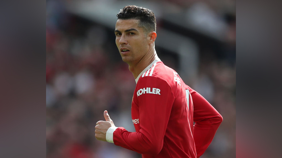 Cristiano Ronaldo of Manchester United in actio during the Premier League match between Manchester ...