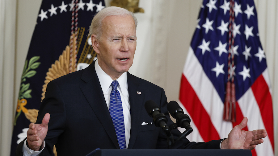 President Joe Biden speaks during an event to mark the 2010 passage of the Affordable Care Act in t...