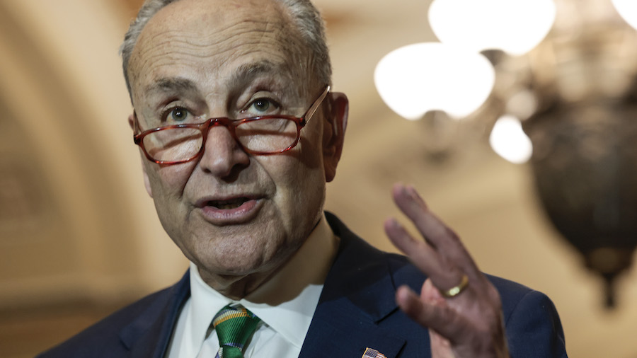 Senate Majority Leader Chuck Schumer (D-NY) speaks at news conference following the weekly Senate D...