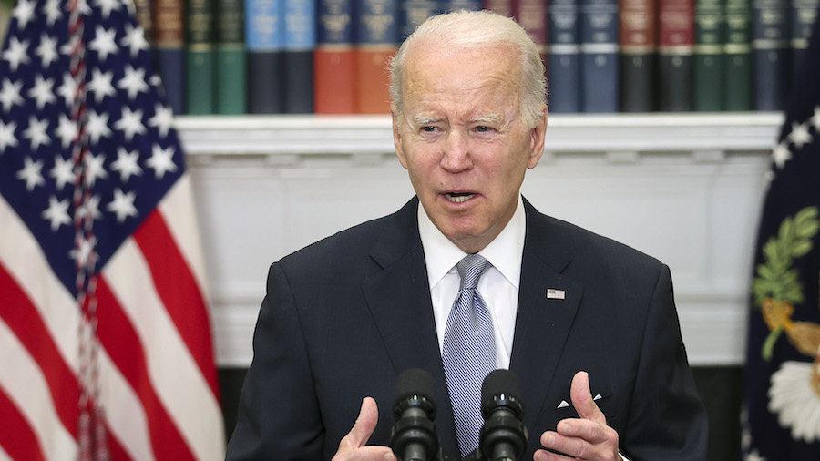 President Joe Biden delivers remarks on Russia and Ukraine from the Roosevelt Room of the White Hou...