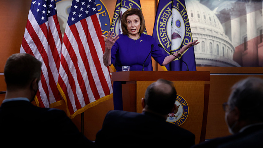 Speaker of the House Nancy Pelosi (D-CA) talks to reporters about Congressional Democrats efforts  ...