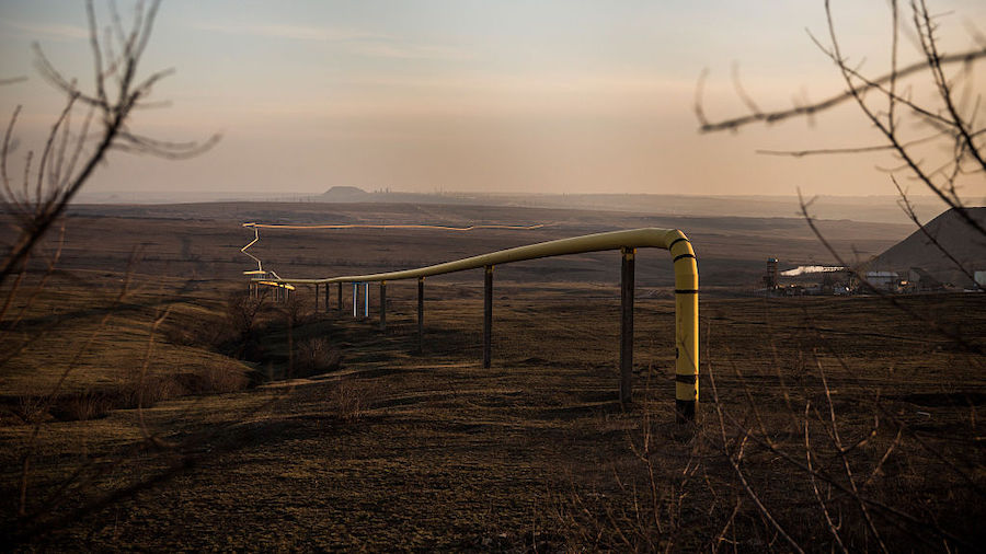 FILE: A natural gas line runs through the country side on March 11, 2015 outside Donetsk, Ukraine. ...