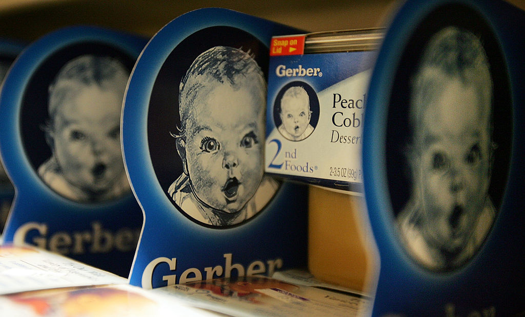NEW YORK - APRIL 12:  Gerber baby food products are seen on a supermarket shelf April 12, 2007 in N...