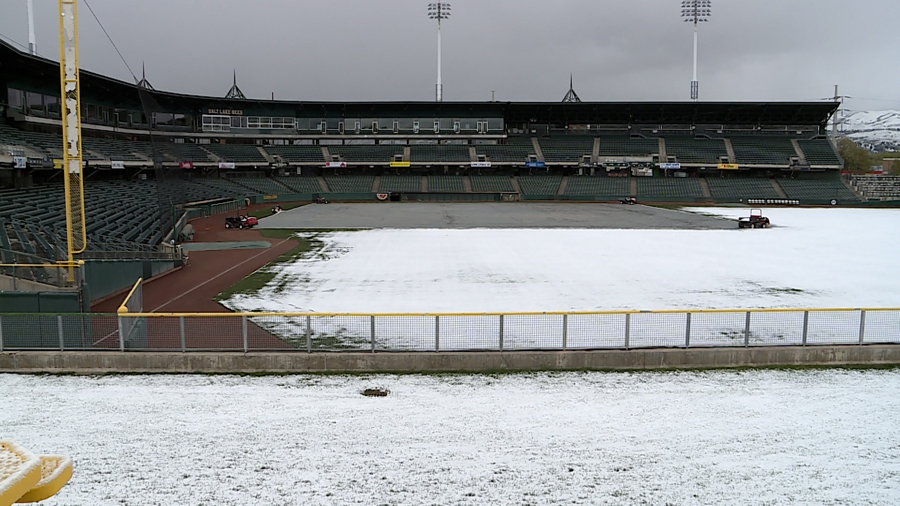The stands were empty at Smith's ball park because of an April snowstorm. (Meghan Thackrey, KSL TV)...