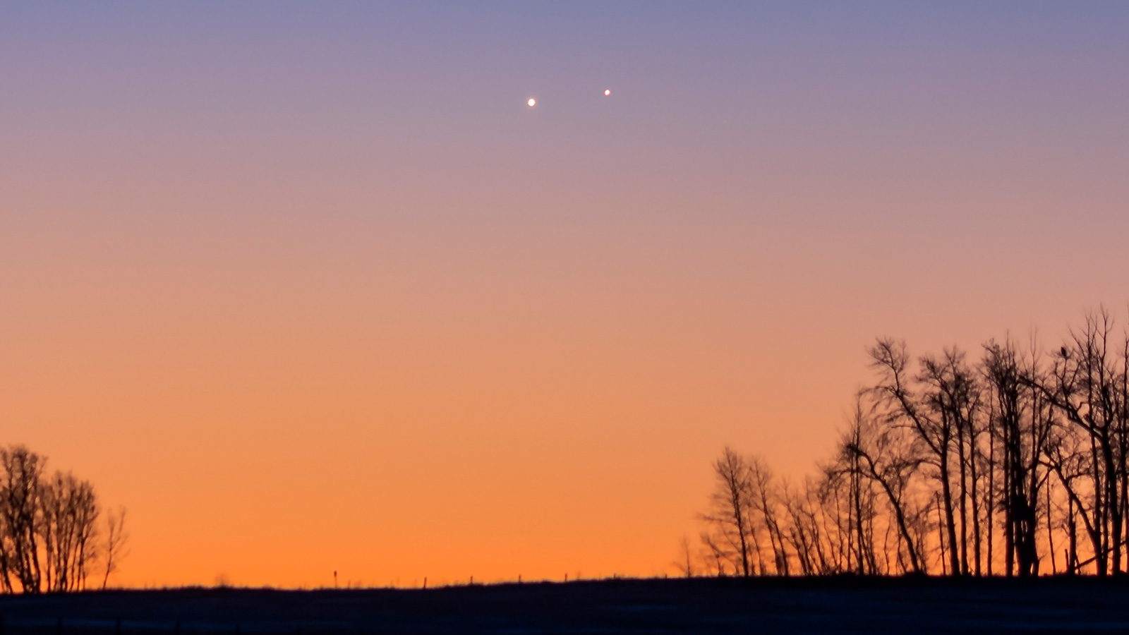 Venus and Jupiter in a very close conjunction 20 arc minutes apart at dawn on November 13, 2017, fr...
