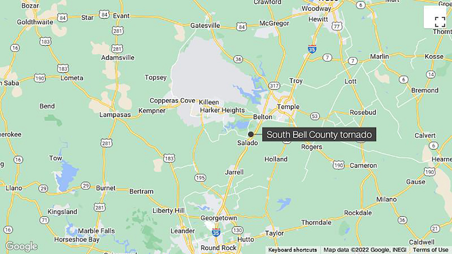 23 people were injured after tornadoes touch down in Bell County, Texas. (INEGI/GOOGLE MAPS)...