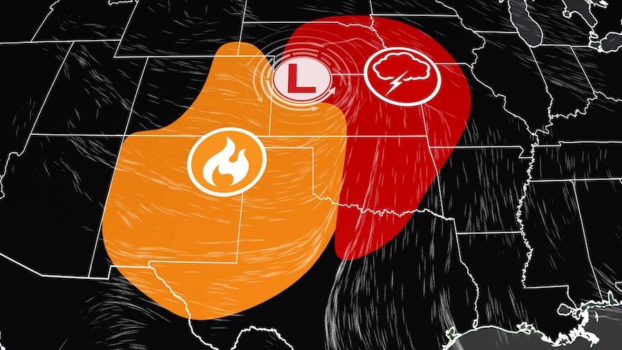 A strong storm system moving through the Rockies and Plains will whip up winds, raising worries of ...