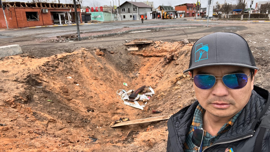 Quan Nguyen, a marine from Kaysville documented the destruction near Bucha in a recent video. (Used...