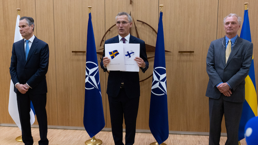 NATO Secretary General Jens Stoltenberg receives official letters of application to join NATO from ...