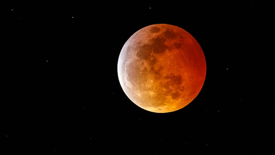 A Super Blood Wolf Moon is seen during a total lunar eclipse on January 20, 2019 in Marina Del Rey,...