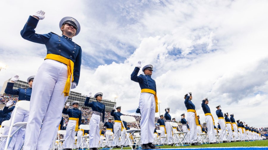 FILE: COLORADO SPRINGS, CO - MAY 26: Members of the United States Air Force Academy Class of 2021 t...
