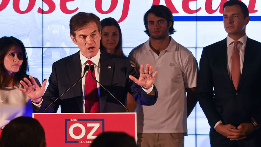 Republican U.S. Senate candidate Mehmet Oz greets supporters after the primary race resulted in an ...