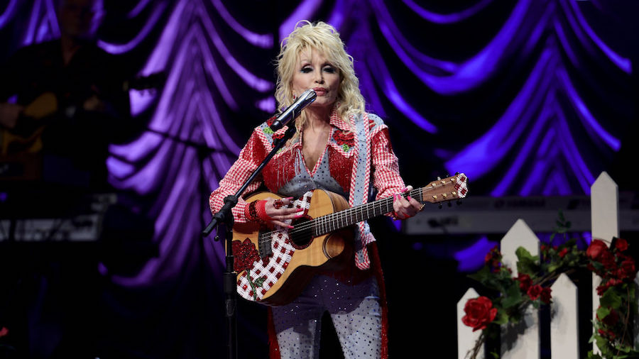 Dolly Parton performs on stage at ACL Live during Blockchain Creative Labs’ Dollyverse event at S...