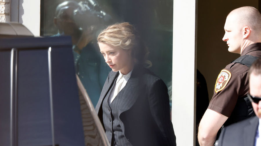Amber Heard is seen outside court for the start of a civil trial at Fairfax County Circuit Court on...