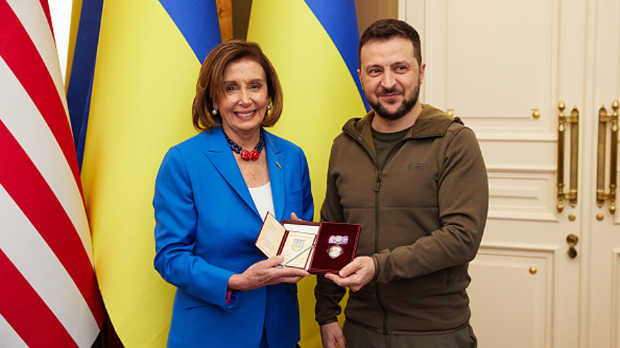 KYIV, UKRAINE - APRIL 30: Ukrainian President Volodymyr Zelensky presents the Order of Princess Olg...