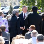 Perry M. Webb, chair of the Farmington New Mexico temple groundbreaking committee, greets invited guests at the ceremonial groundbreaking of the temple held in Farmington, New Mexico, on Saturday, April 30, 2022. (Used by permission, The Church of Jesus Christ of Latter-day Saints)