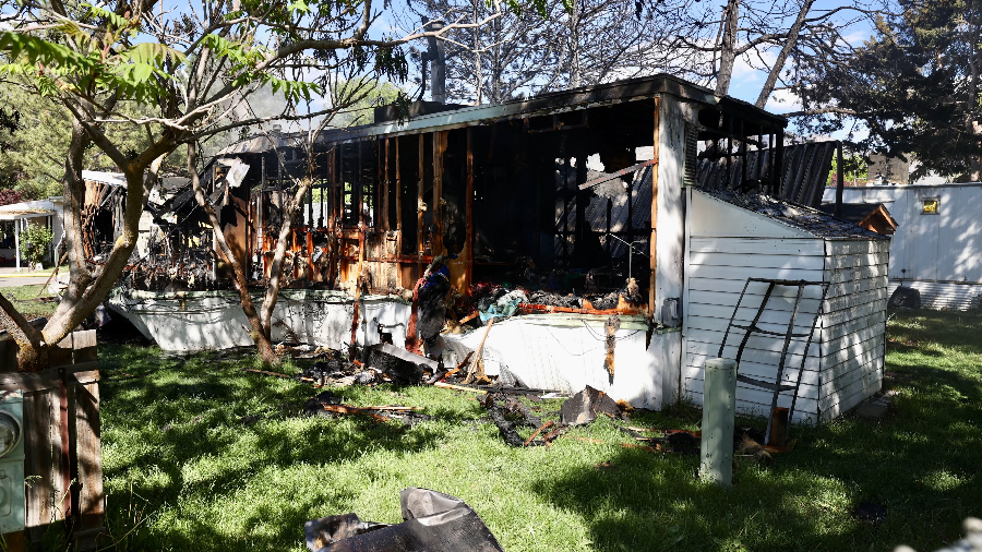 The burned mobile home in Murray (Credit: Scott Winterton, Deseret News)...