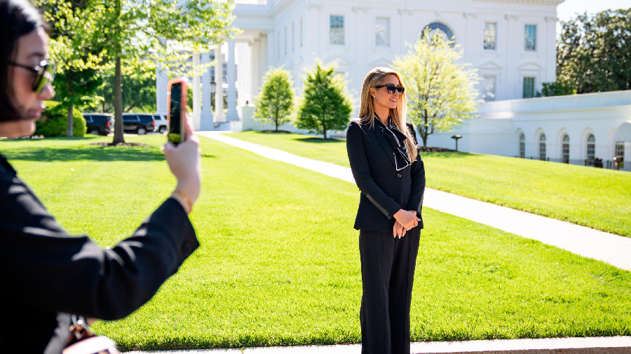 Actress and model Paris Hilton stands outside the White House on May 10 in Washington. Hilton met w...