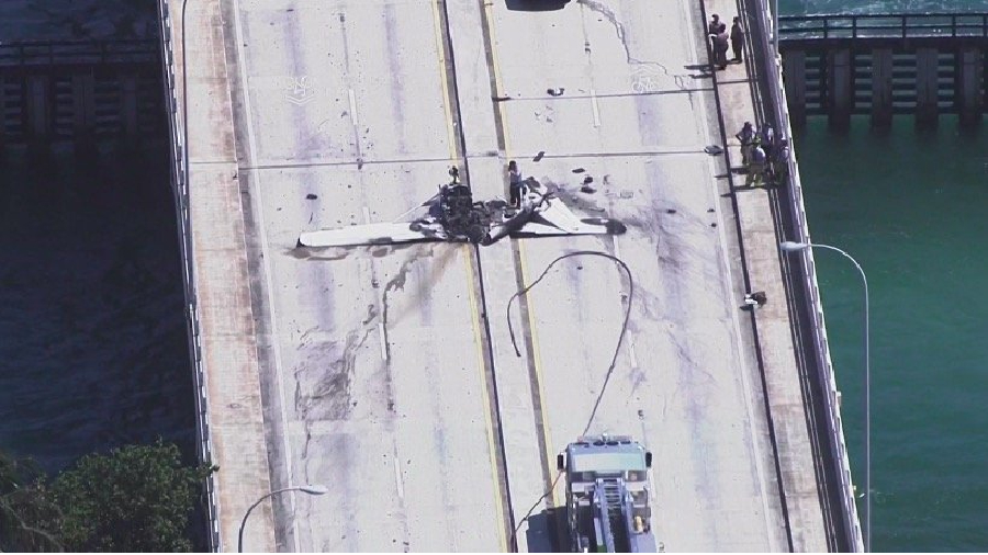 A small plane crashed into the Haulover Inlet Bridge in Florida's Miami-Dade County, on May 14, inj...