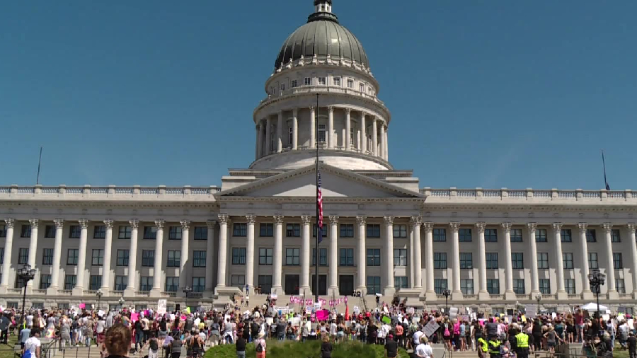 Supporters of abortion gather at the Utah State Capitol (Credit: KSL TV)...