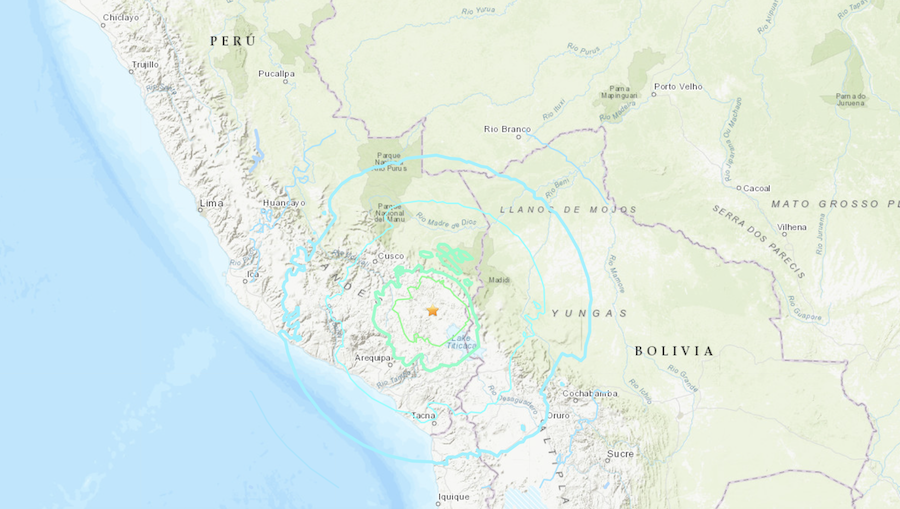 A magnitude 7.2 earthquake shook southern Peru and parts of Bolivia on Thursday. (USGS)...