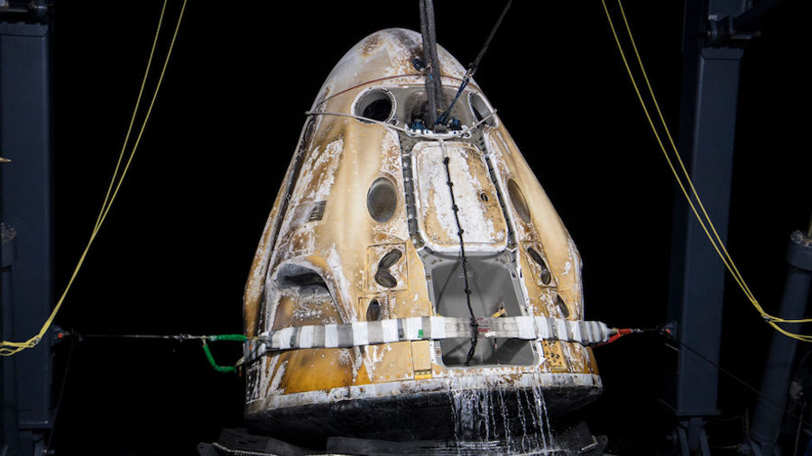 In this handout photo provided by NASA, The SpaceX Crew Dragon Endurance spacecraft is seen shortly...