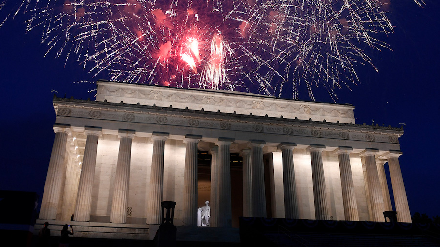 Fireworks go off over the Lincoln Memorial on July 4, 2019. It is the backdrop of many a national c...