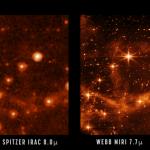 (Left: NASA/JPL-Caltech. Right: NASA/ESA/CSA/STScI)